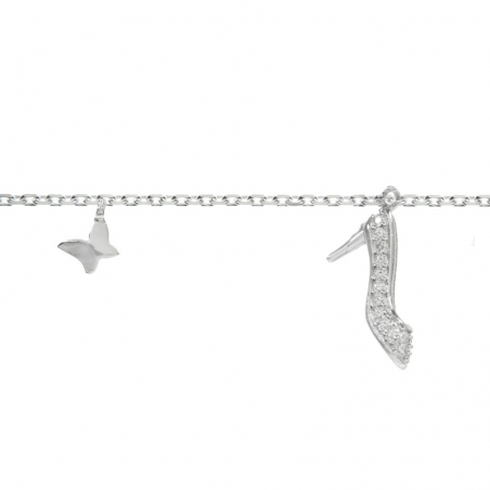 Pulsera con tacón y mariposas Plata de Ley