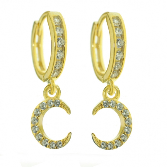 Aros dorados con luna Plata de Ley