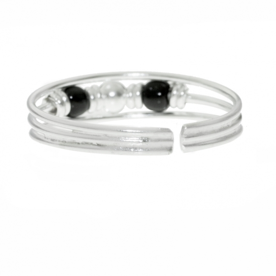 Anillo triple hilo con bolitas Plata de Ley 2