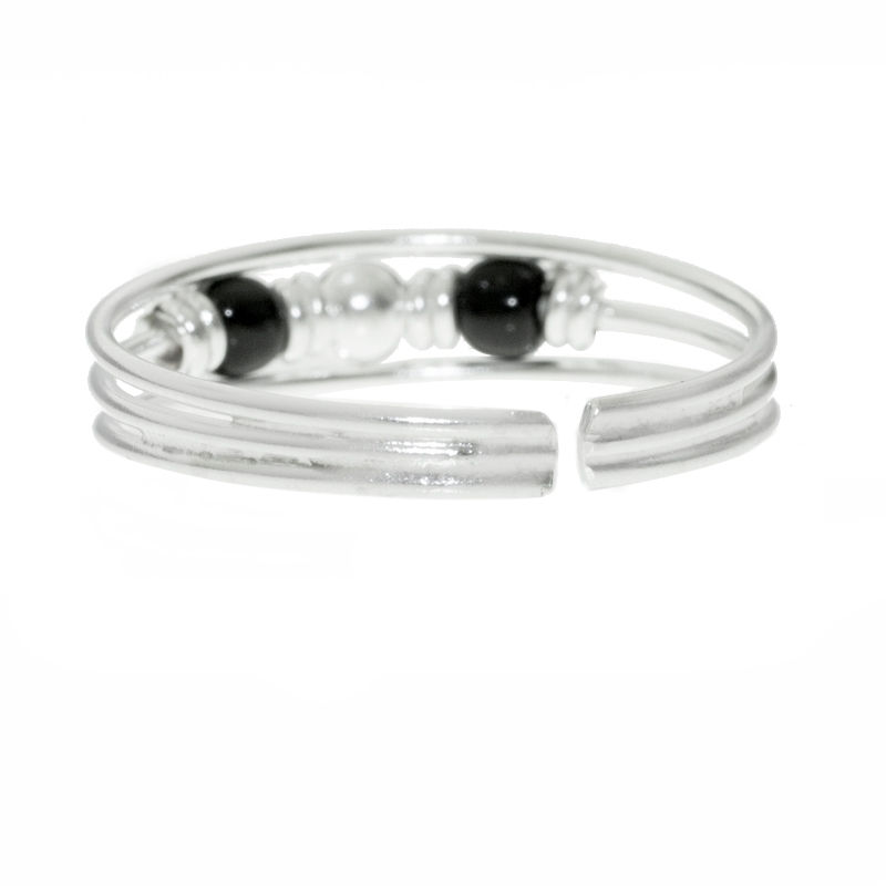 Anillo triple hilo con bolitas Plata de Ley