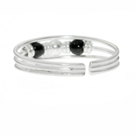 Anillo triple hilo con bolitas Plata de Ley