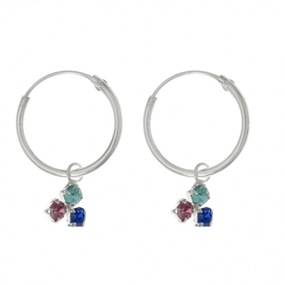 Aros con colgante triple circonita Plata de Ley