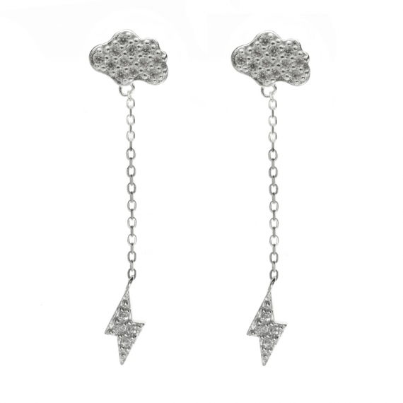 Pendientes nube con rayo Plata de Ley