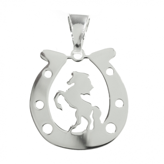 Collar herradura con caballo Plata de Ley 2