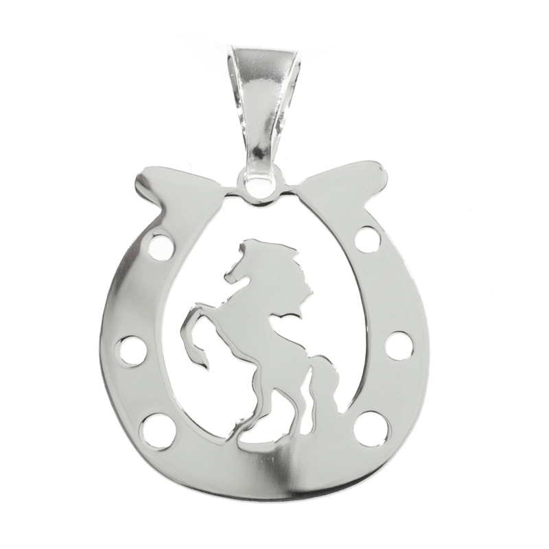 Collar herradura con caballo Plata de Ley
