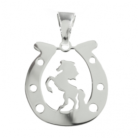Collar herradura con caballo Plata de Ley