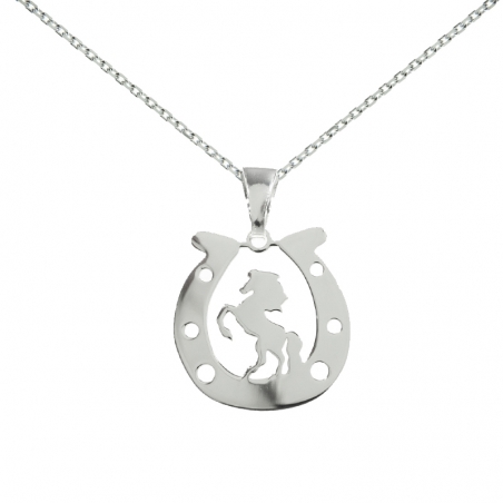 Collar herradura con caballo Plata de Ley
