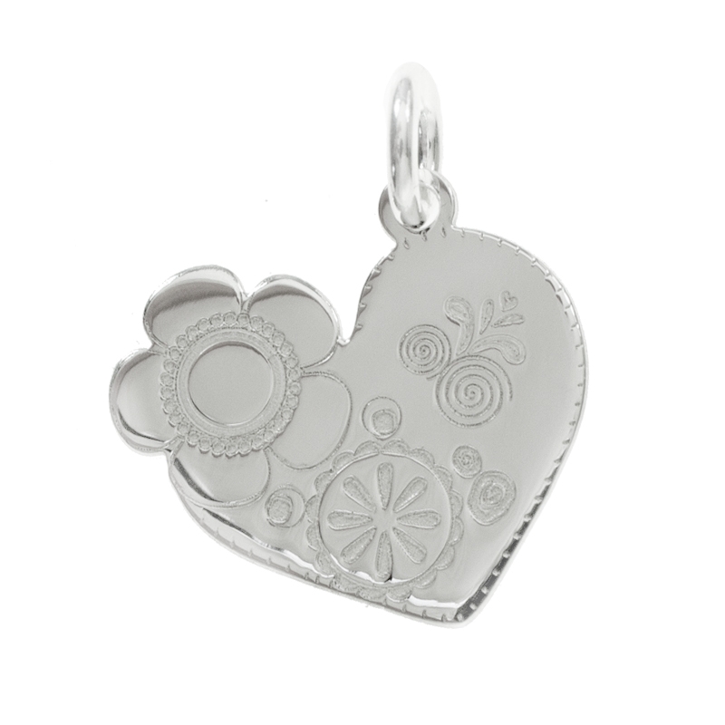 Collar corazón flor labrada Plata de Ley