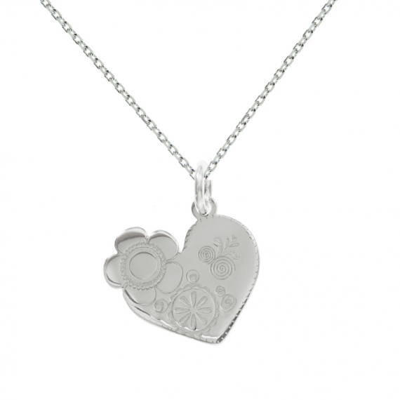 Collar corazón flor labrada Plata de Ley