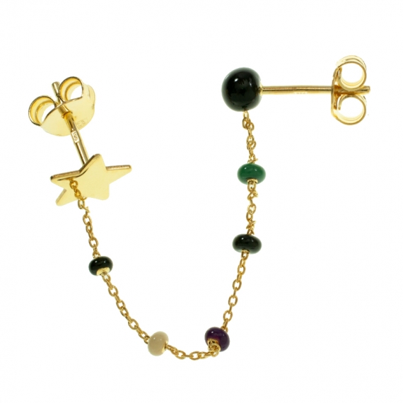 Pendiente doble con cadena de bolitas