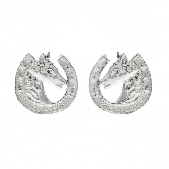 Pendientes herradura con caballo Plata de Ley