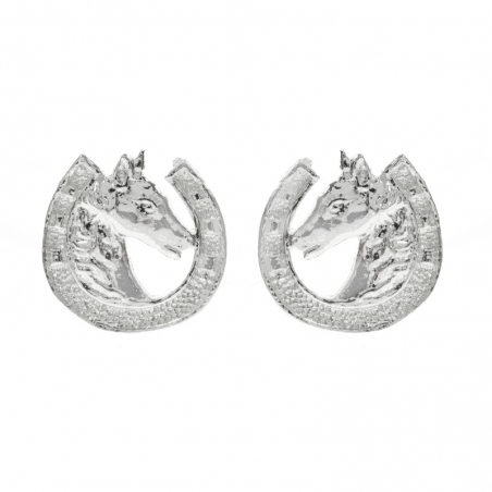 Pendientes herradura con caballo Plata de Ley