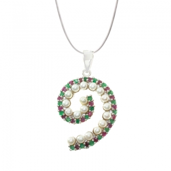 Collar espiral piedras preciosas y perlas