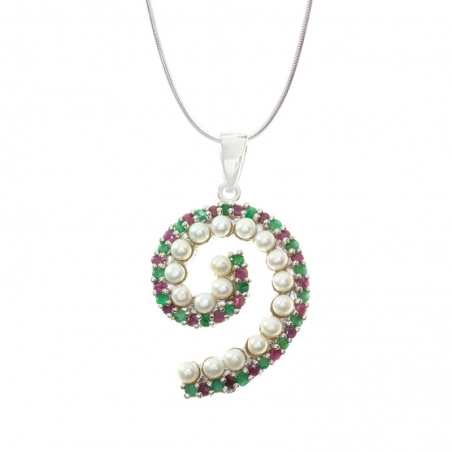 Collar espiral piedras preciosas y perlas