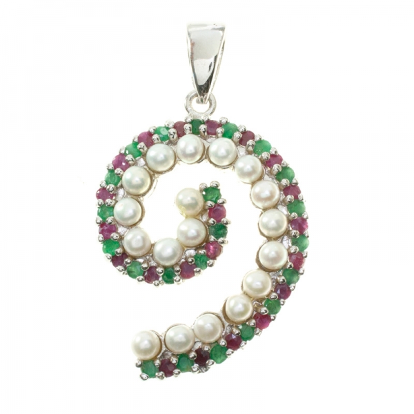 Collar espiral piedras preciosas y perlas