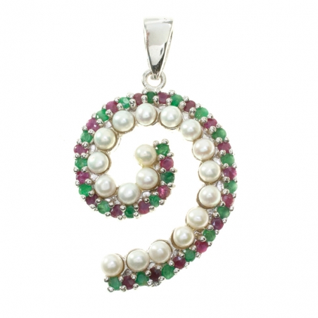 Collar espiral piedras preciosas y perlas