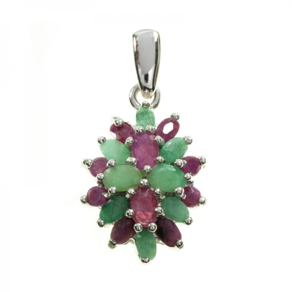 Collar rubí y esmeralda rodio