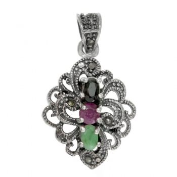 Colgante vintage triple piedra Plata de Ley