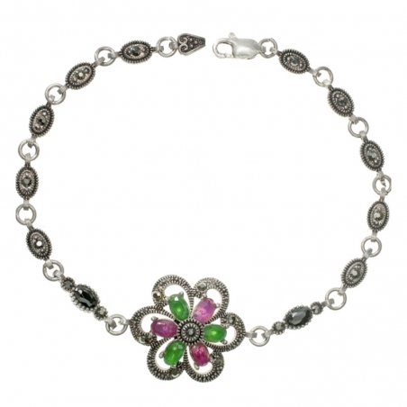 Pulsera vintage Flor Plata de Ley
