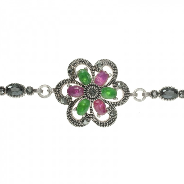 Pulsera vintage Flor Plata de Ley