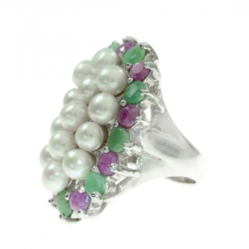 Anillo Luxor perlas rubíes & esmeraldas 2