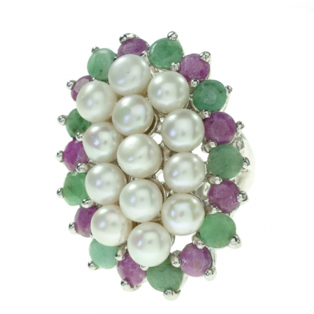 Anillo Luxor perlas rubíes & esmeraldas