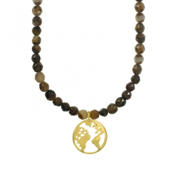 Collar de ojo de tigre con mundo