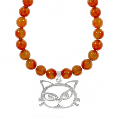 Collar de cornalina con gato