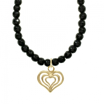 Collar de ónix con corazón dorado