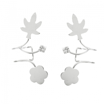 Pendientes ear cuff flor con hoja Plata de Ley