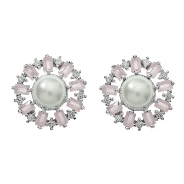 Pendientes perla natural y circonitas baguette