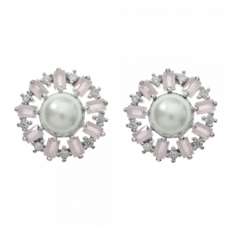 Pendientes perla natural y circonitas baguette