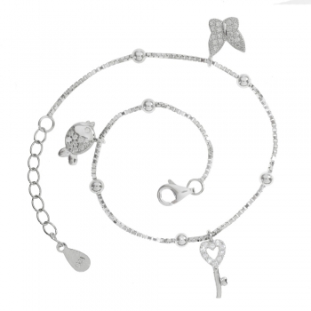 Pulsera cadena cuadrada con abalorios Plata de Ley