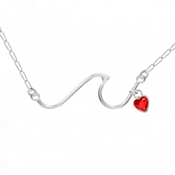 Collar ola con corazón de cristal rojo