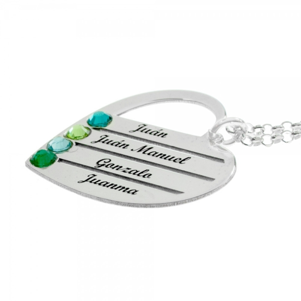 Collar corazón 4 nombres personalizados