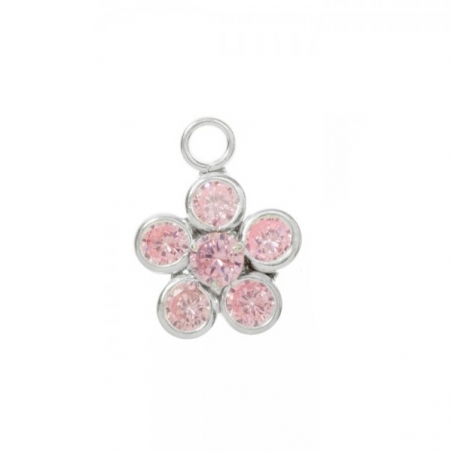 Conjunto flor rosa Plata de Ley