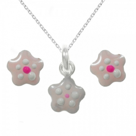 Conjunto flor esmalte Plata de Ley