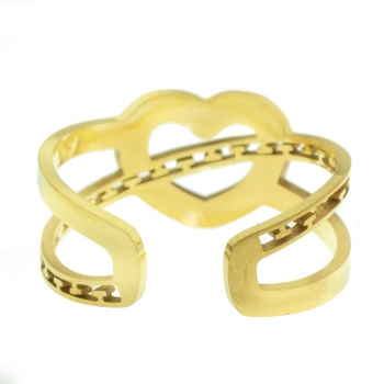 Anillo ajustable corazón cadena dorado 2