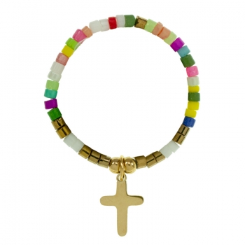 Anillo mostacilla multicolor con colgante de acero