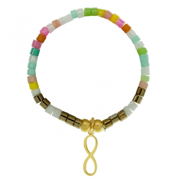 Anillo mostacilla multicolor con colgante de acero 2