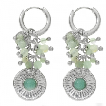 Pendientes aro con abalorios verde agua