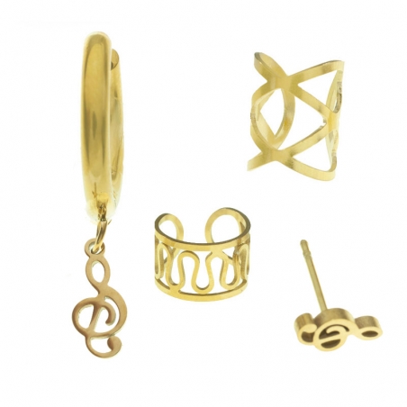 Set de pendientes clave de Sol de acero