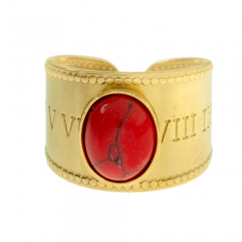 Anillo piedra oval acero dorado