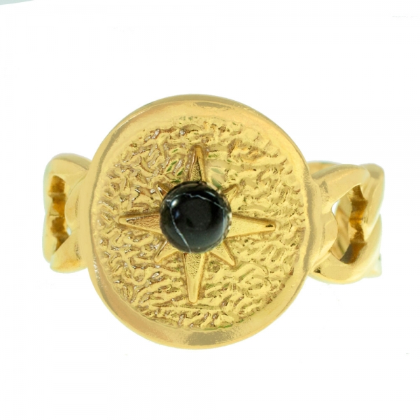 Anillo dorado cadena con piedra