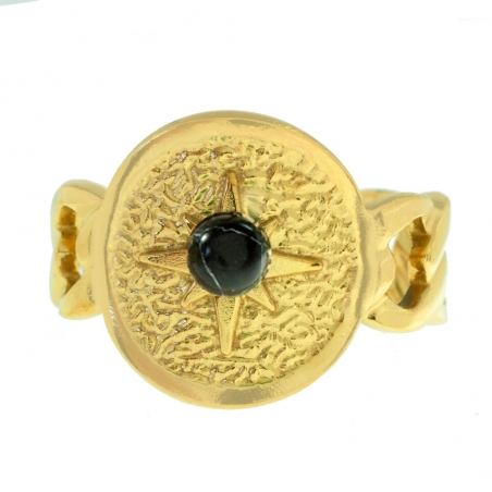 Anillo dorado cadena con piedra