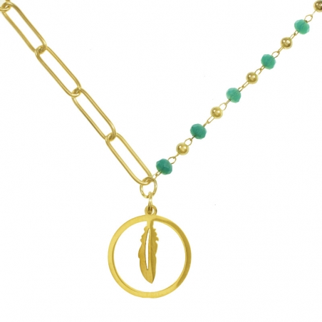 Collar cadena con pluma dorada acero