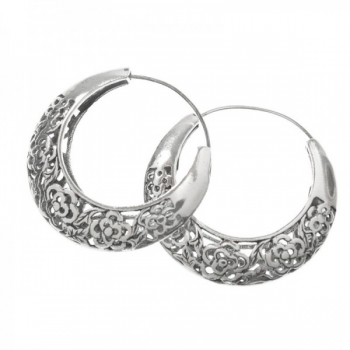 Pendientes Aro XL flores Plata de Ley