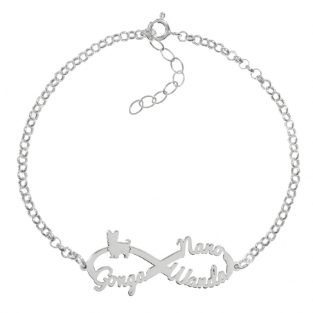 Pulsera infinito con 3 nombres de mascota