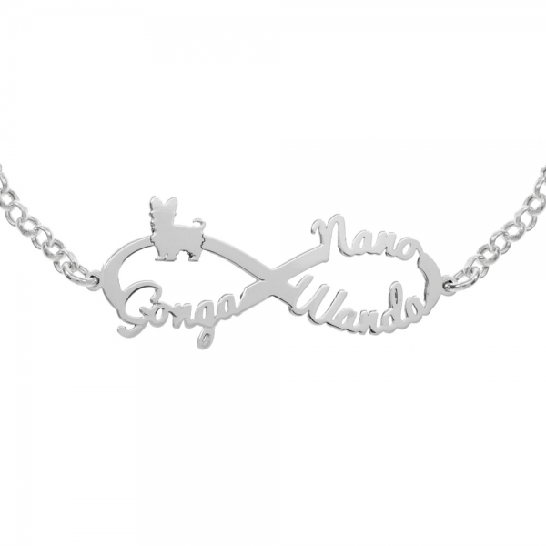 Pulsera infinito con 3 nombres de mascota