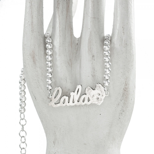 Pulsera de bolitas con nombre de perro